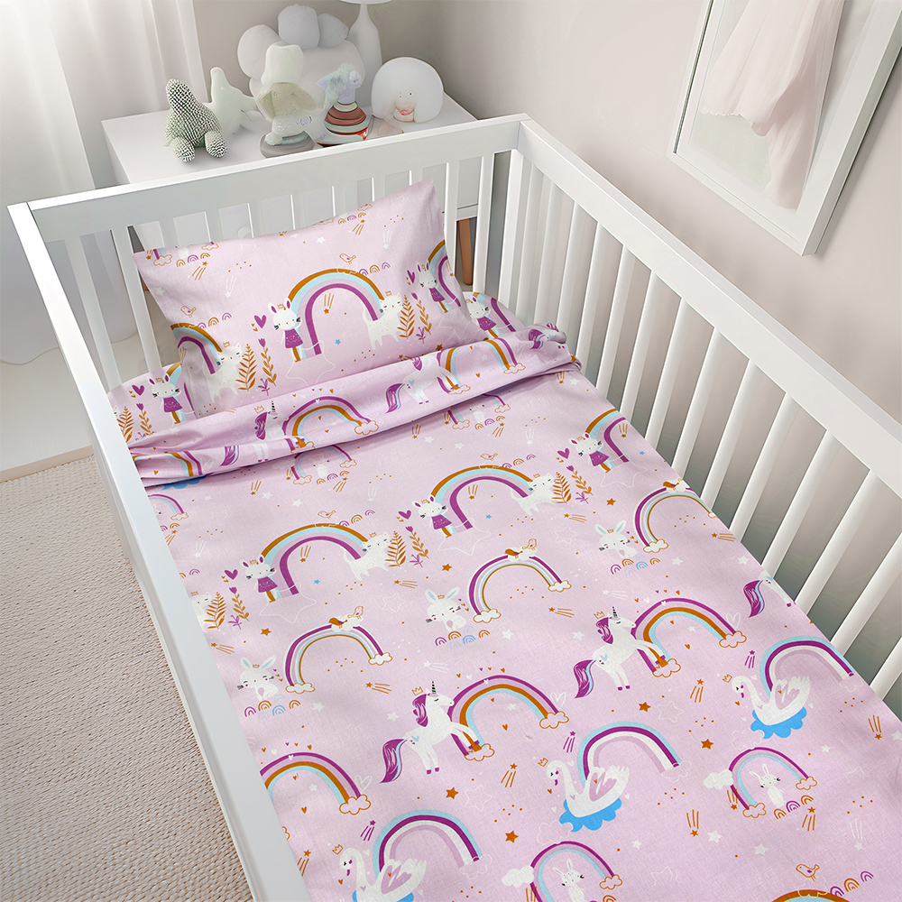 4500001158.jpg LINO BEBE ΣΕΤ ΣΕΝΤΟΝΙΑ RAINBOW GALLOP PINK 120X180 100% Βαμβάκι - Image 1