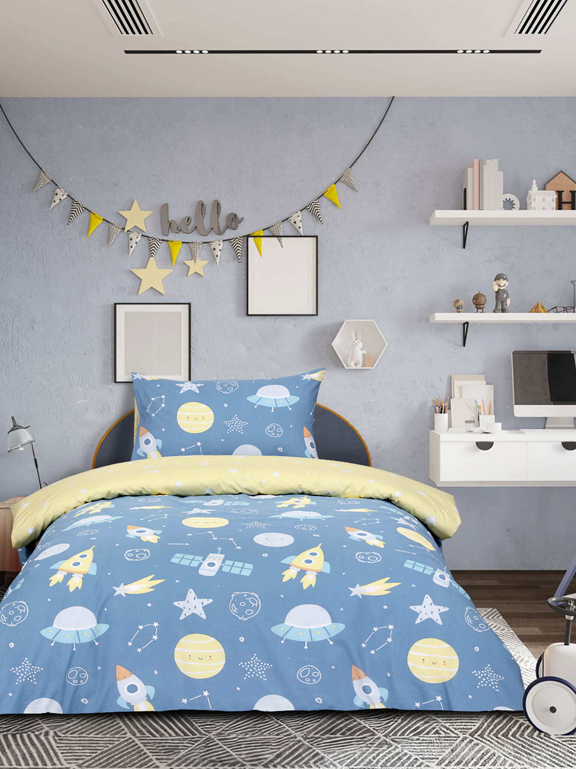 5206482171121-1.jpg Σετ Παπλωματοθήκη Μονή - Space της Kocoon Kids 100% Cotton, 144 T.C. Μονή (1 x 165x245 + 1 Μαξιλαροθήκη 52x72) - Image 1