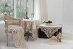PLS-TB1156 (Lt coffee) Table linen Βελούδινο κέντημα με μακραμέ δαντέλα 67x170 Liolios Home