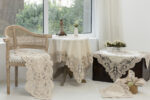 PLS-TB1156 (Beige) Table linen Βελούδινο κέντημα με μακραμέ δαντέλα 40x145 Liolios Home