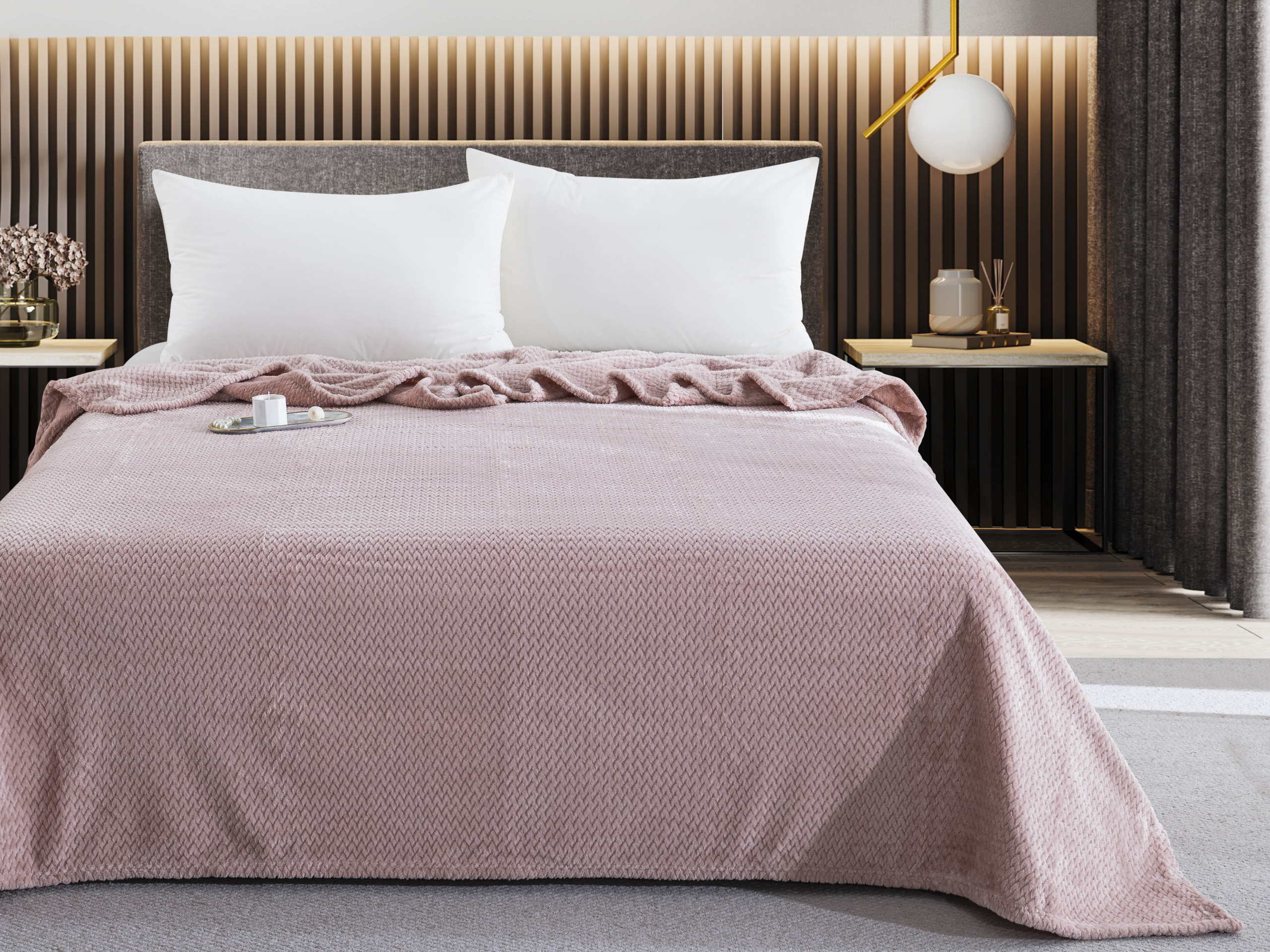 JF09-PINK-1-scaled-2.jpg JF09 Pink Κουβέρτα Fleece 300gsm Jacquard Flannel Blanket 220x240 Liolios Home - Image 1
