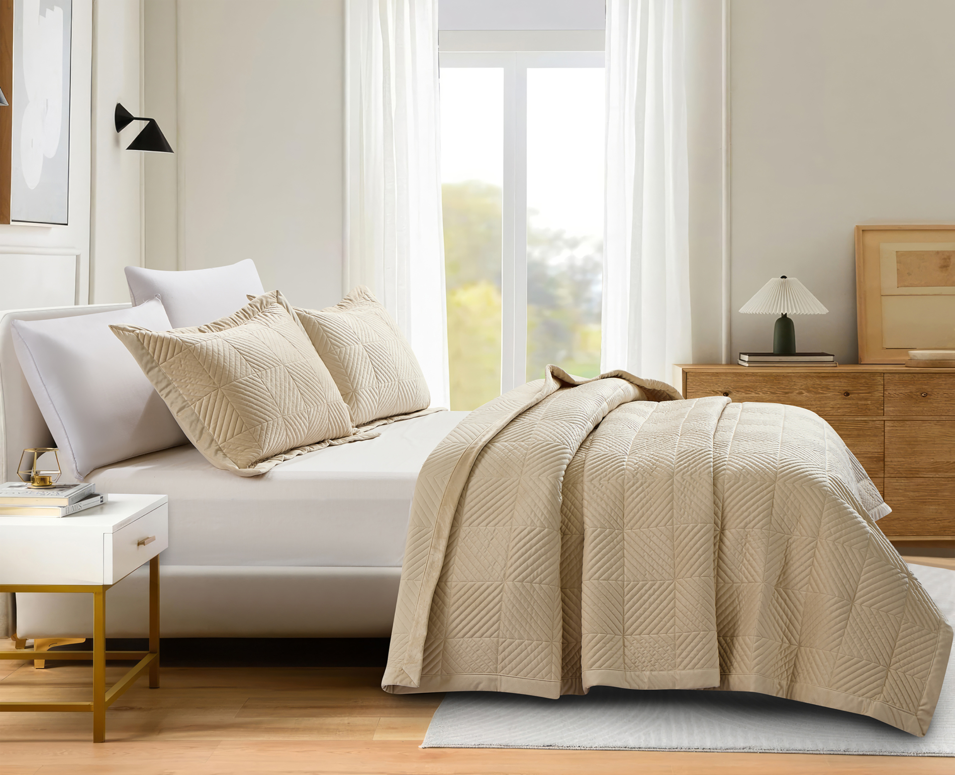 PALMIRA-Cream-2-1.jpg Palmira (Cream) Κουβερλί/Κάλυμμα κρεβατιού 100% luxury velvet & καπιτονέ κέντημα Bedspread 220x240+Μαξ/θήκες 50x70/2pcs Liolios Home - Image 1