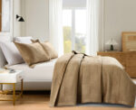 Palmira (Lt coffee) Κουβερλί/Κάλυμμα κρεβατιού 100% luxury velvet & καπιτονέ κέντημα Bedspread 180x240+Μαξ/θήκη 50x70/1pcs Liolios Home