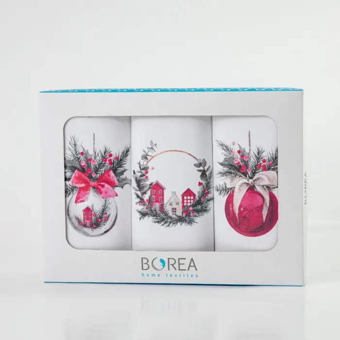 Ποτηρόπανα Κουζίνας Χριστουγεννιάτικα Christmas Ball Σετ 3ΤΜΧ (3) 50 x 70 cm  50% Βαμβάκι - 50% Polyester Λευκό BOREA - Image 3
