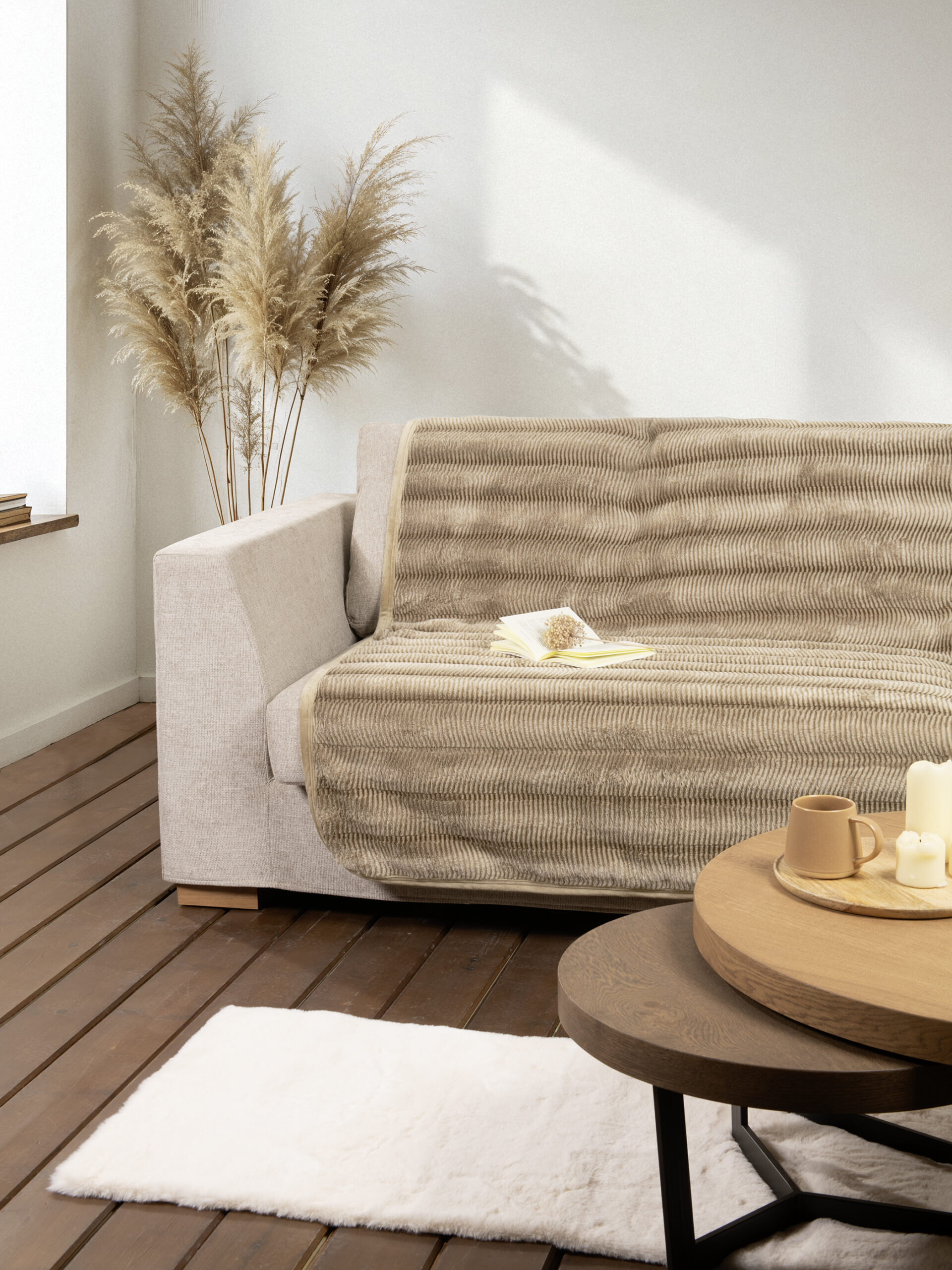 5206482168817-12.jpg Ριχτάρι Αντιολισθητικό 180x180 - Lunetta Beige της Nima Home 100% Polyester Μονοθέσιος 180x180 - Image 1