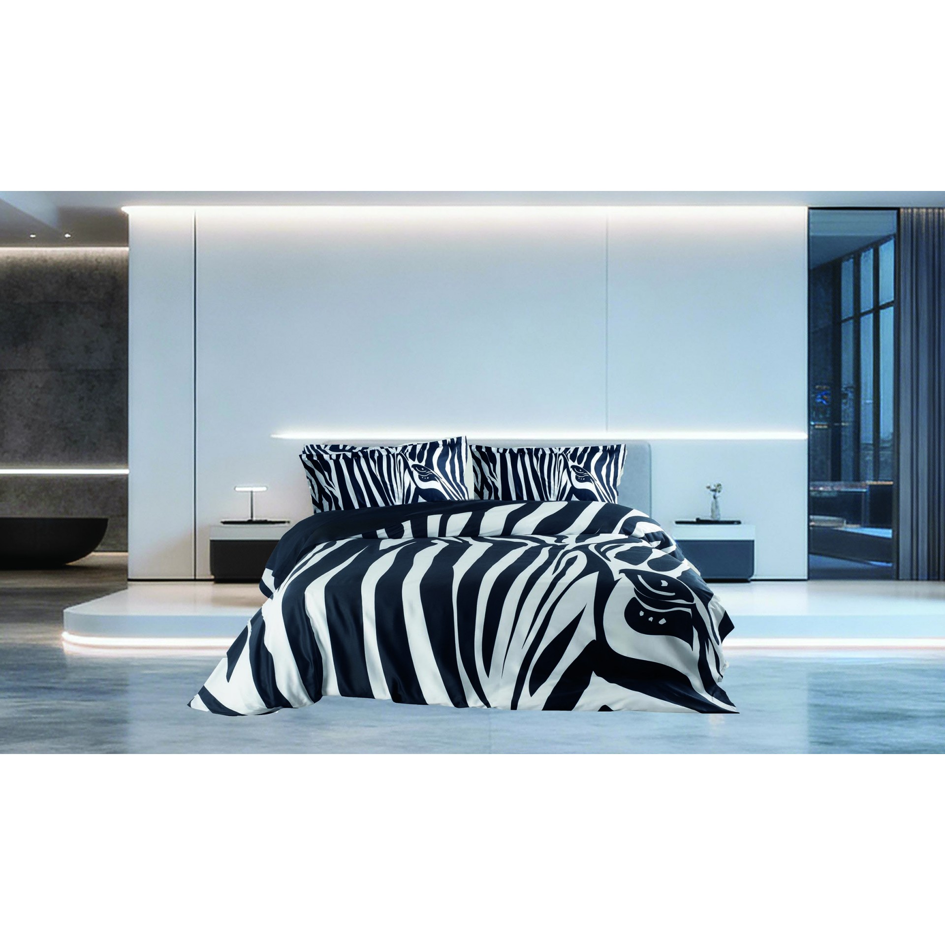 zebra-1-3.jpg ΣΕΤ ΣΕΝΤ KING ΧΛ ZEBRA 2*270Χ290CM 2*50X70CM 100% COTTOSATIN 210TC Makis Tselios - Image 1