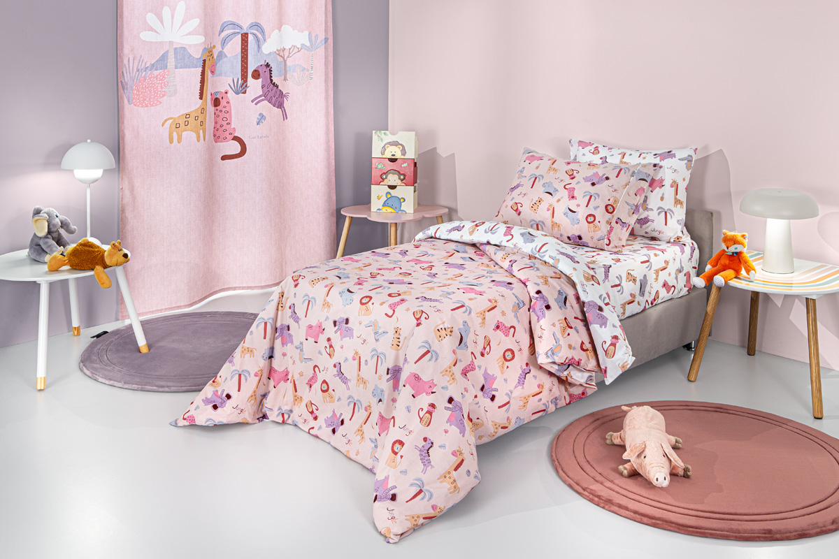 1110092126126.jpg Σετ 3τμχ Παιδικά Σεντόνια Jungle Pink με Λάστιχο της Guy Laroche (Cotton 100%) - Image 1