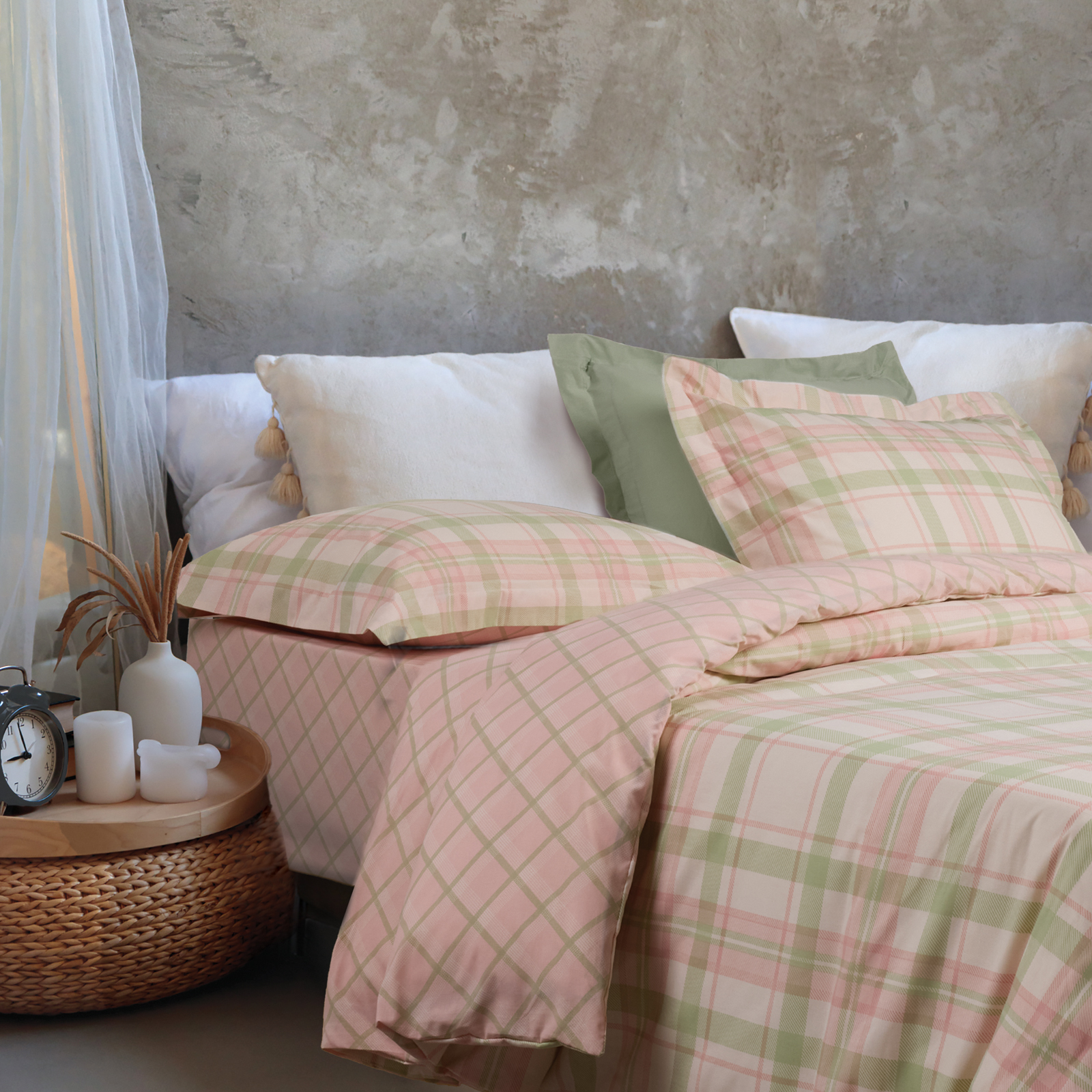 502106105443.jpg DAS HOME ΣΕΤ ΣΕΝΤΟΝΙΑ ΜΟΝΑ ΜΕ ΛΑΣΤΙΧΟ CASUAL 5443 MINT, PINK DAS HOME - Image 1