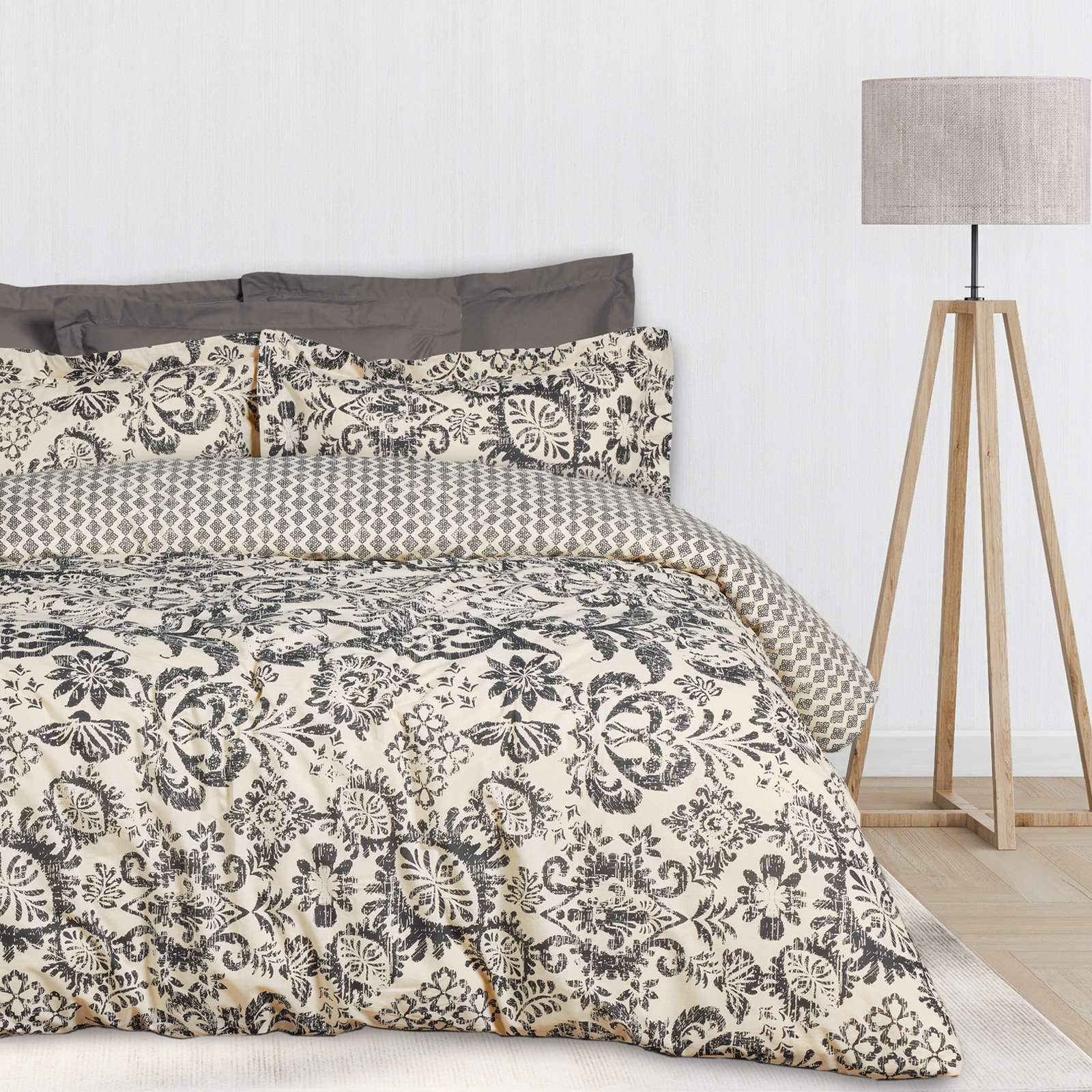502108309677.jpg DAS HOME ΣΕΤ ΣΕΝΤΟΝΙΑ KING HAPPY 9677 BLACK, TAUPE DAS HOME - Image 1