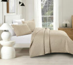 Brillante (Beige) Κουβερλί/Κάλυμμα κρεβατιού Microsatin & καπιτονέ κέντημα 250x240 + Mαξ/θήκες 50x70/2τεμ Liolios Home