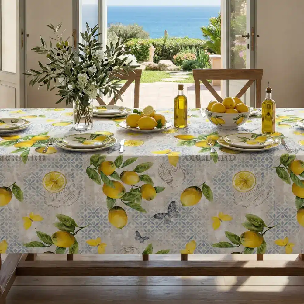 kare-lemons.webp Καρέ Lemons 90 x 90 cm 50% Βαμβάκι - 50% Polyester Σιέλ BOREA - Image 1