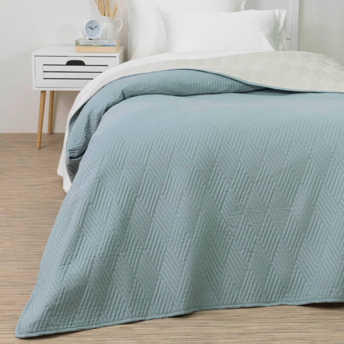 Κουβερλί Diamond Υπέρδιπλο 220 x 240 cm  100% Πολυέστερ Σιέλ-Γκρι BOREA - Image 3