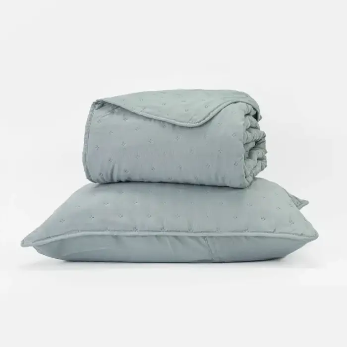 Κουβερλί Σετ Croiset Υπέρδιπλο 220 x 240 cm + (2) 50 x 70 cm  100% Πολυέστερ Σιέλ BOREA - Image 7