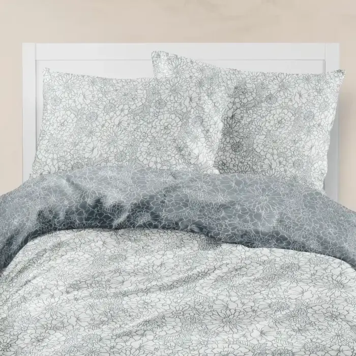 Παπλωματοθήκη Εμπριμέ Bloom Μονή 160 x 240 cm  100% Βαμβάκι Πετρόλ BOREA - Image 4