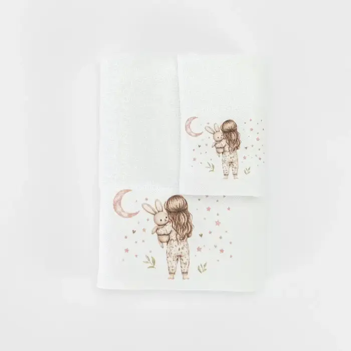 Πετσέτες Σετ 2ΤΜΧ Goodnight Λευκό-Ροζέ 70 x 120 / 30 x 50 cm  100% Βαμβάκι Λευκό-Ροζέ BOREA - Image 4