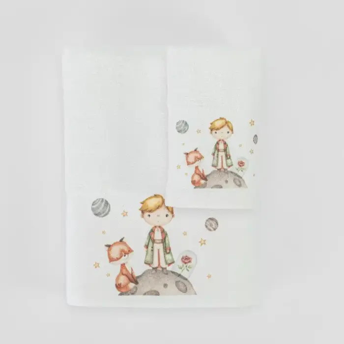 Πετσέτες Σετ 2ΤΜΧ Little Prince Λευκό 70 x 120 / 30 x 50 cm  100% Βαμβάκι Λευκό BOREA - Image 4