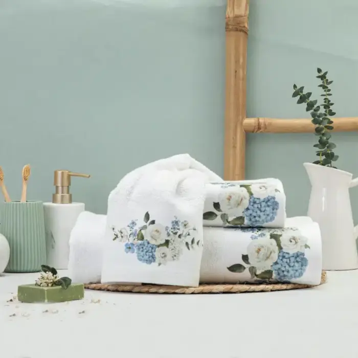 Πετσέτες Σετ 2ΤΜΧ Hortensia 50 x 90 / 30 x 50 cm  100% Βαμβάκι Λευκό BOREA - Image 2