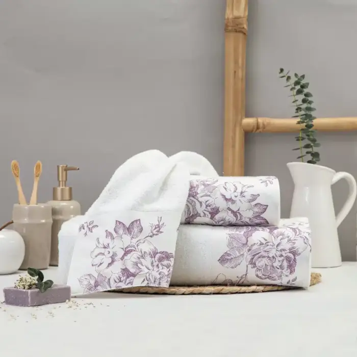 Πετσέτες Σετ 3ΤΜΧ Rosine 70 x 140 / 50 x 90 / 30 x 50 cm  100% Βαμβάκι Πούδρα BOREA - Image 3