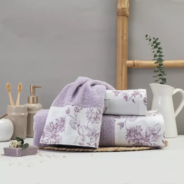 Πετσέτες Σετ 3ΤΜΧ Rosine 70 x 140 / 50 x 90 / 30 x 50 cm  100% Βαμβάκι Λιλά BOREA - Image 4
