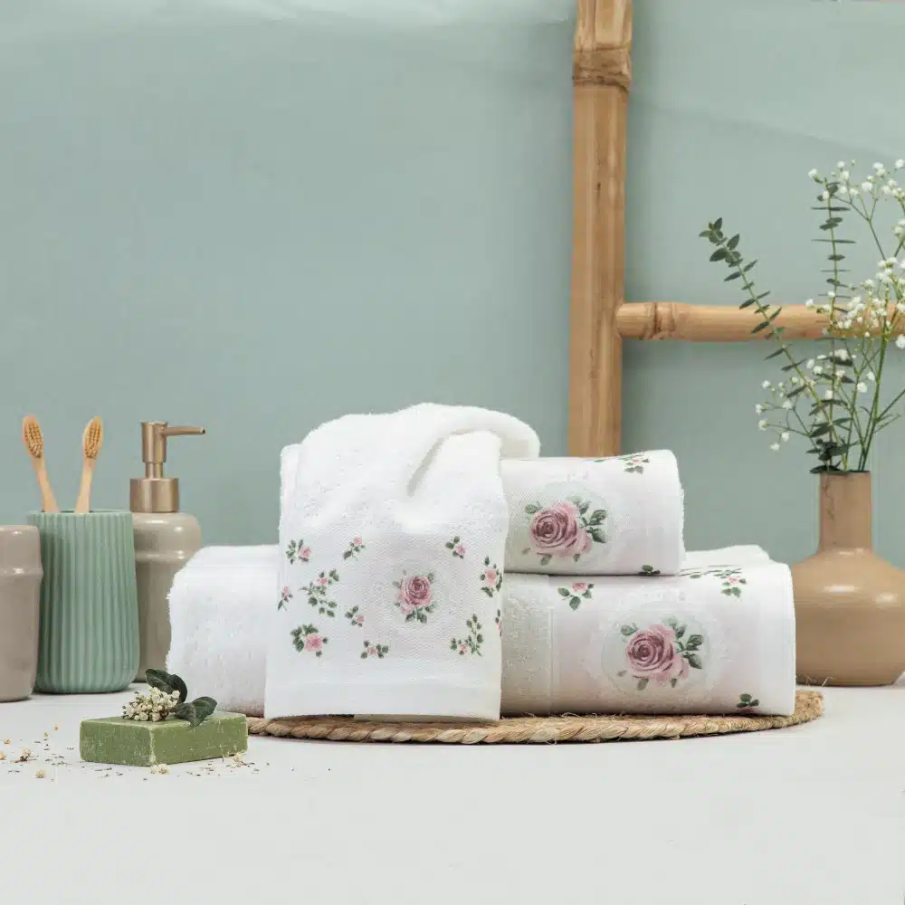 petsetes-set-3tmx-wildrose-lefko.webp Πετσέτες Σετ 3ΤΜΧ Wildrose 70 x 140 / 50 x 90 / 30 x 50 cm 100% Βαμβάκι Εκρού BOREA - Image 1