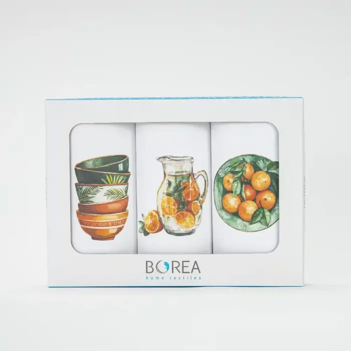 Ποτηρόπανα Κουζίνας Oranges Σετ 3ΤΜΧ (3) 50 x 70 cm  50% Βαμβάκι - 50% Polyester Λευκό BOREA - Image 2