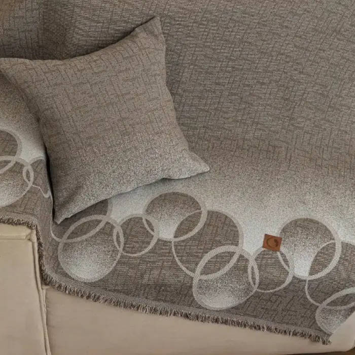 Ριχτάρι Βαμβακερό Διθέσιο Κύκλοι 180 x 250 cm  100% Βαμβάκι Εκρού BOREA - Image 11