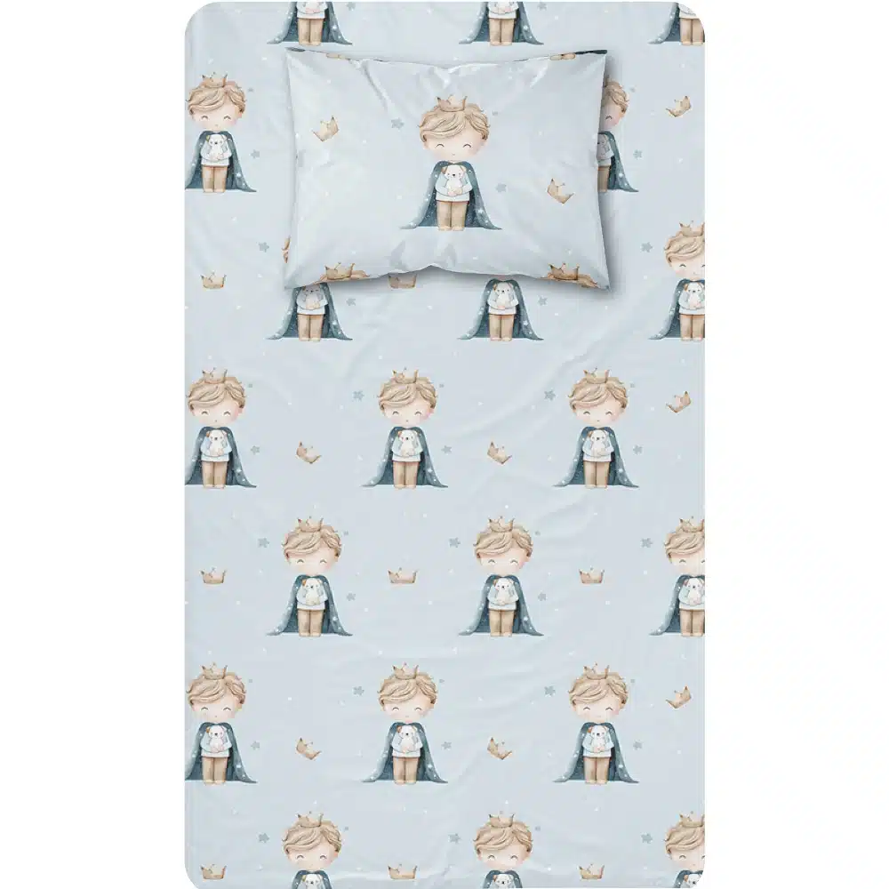 sentoni-set-2tmx-little-king-mono.webp Σεντόνι Σετ 2ΤΜΧ Little King Moνό 160 x 240 cm + 50 x 70 cm 100% Βαμβάκι Πετρόλ BOREA - Image 1