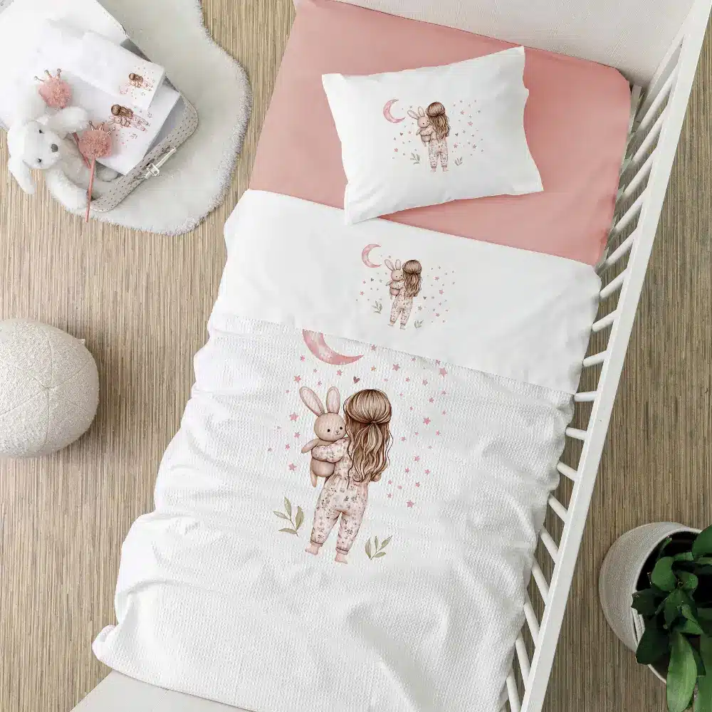 sentonia-kounias-set-goodnight-roze.webp Σεντόνια Κούνιας Σετ Goodnight Λευκό-Ροζέ (2) 120 x 160 cm + 30 x 40 cm 100% Βαμβάκι Λευκό-Ροζέ BOREA - Image 1