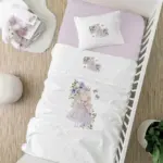 Σεντόνια Κούνιας Σετ Lily (2) 120 x 160 cm + 30 x 40 cm  100% Βαμβάκι Λευκό-Λιλά BOREA