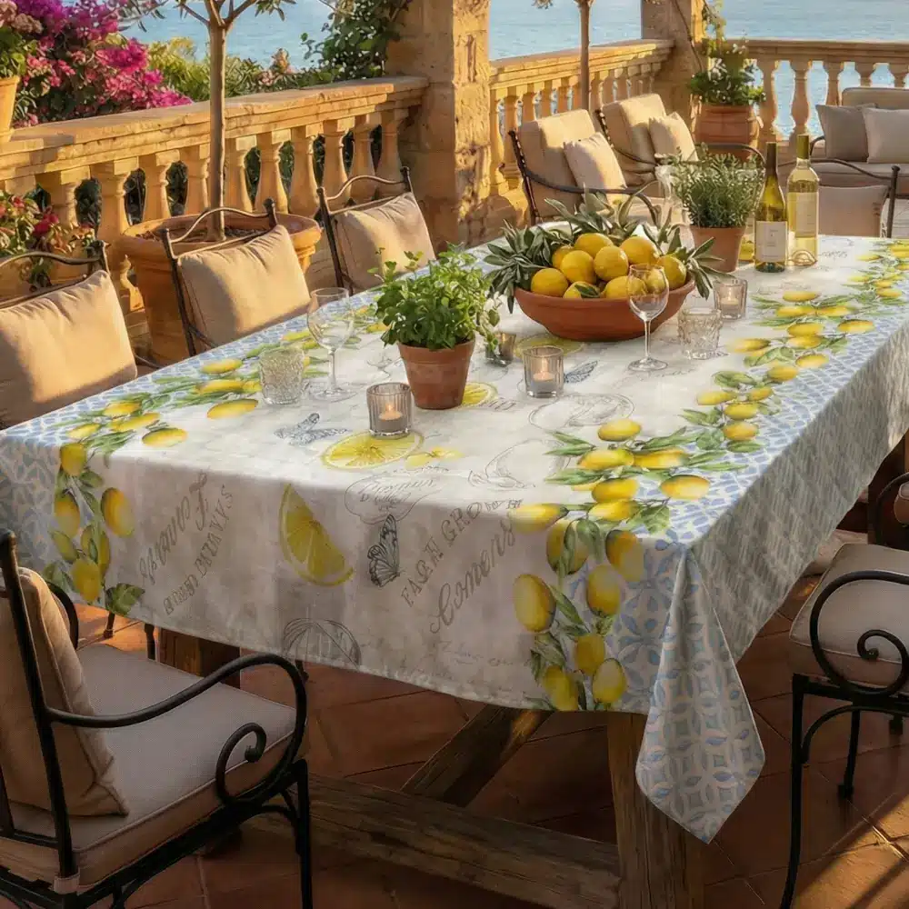 trapezomanthlo-lemons-2.webp Τραπεζομάντηλο Lemons 140 x 220 cm 50% Βαμβάκι - 50% Polyester Σιέλ BOREA - Image 1