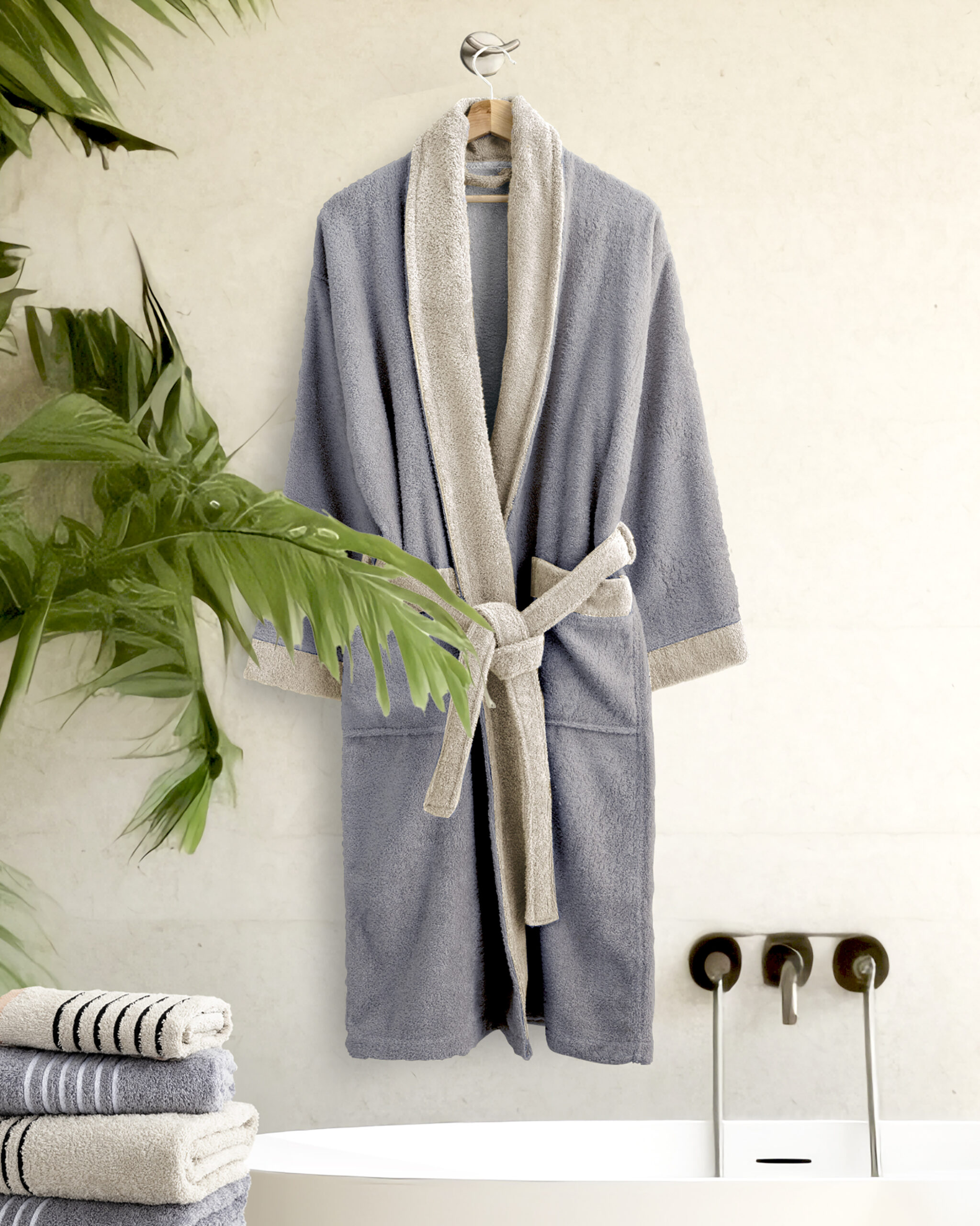 5206482198449-19.jpg Μπουρνούζι Ease - Extra Large - Gray / Sand Beige της Nima Home 100% Terry Cotton, 380 gsm Extra Large - Image 1
