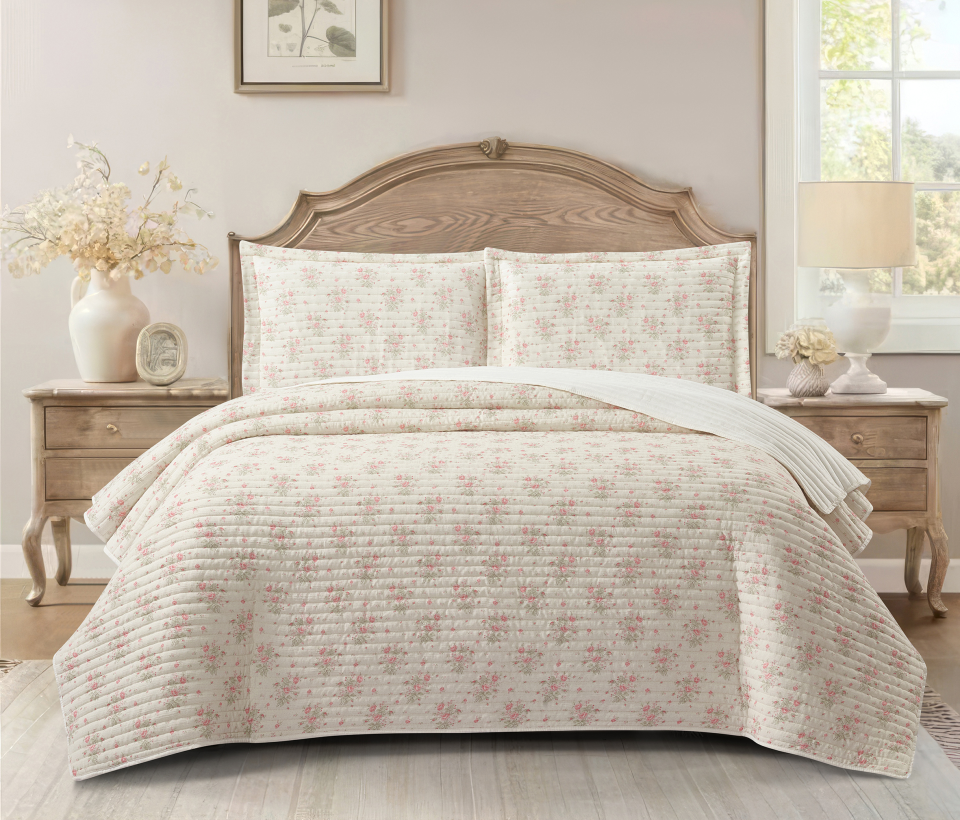 Roseto-2.jpg Roseto Multi (ivory/rose) Κουβερλί/Κάλυμμα κρεβατιού Poly gauze Bedspread 220x240 + Mαξ/θήκες 50x70/2τεμ Liolios Home - Image 1