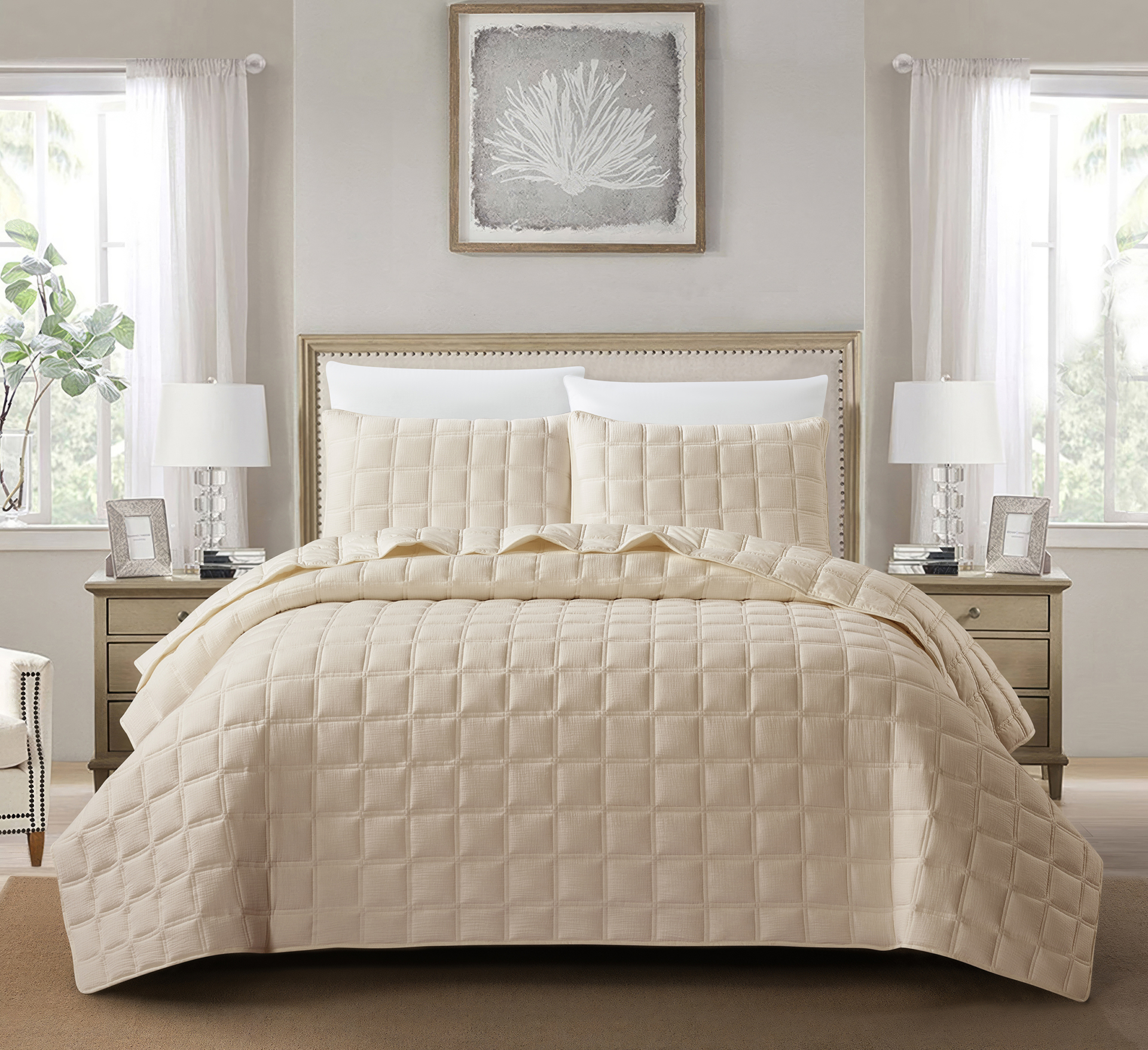 Savona-Sand-2-2.jpg Savona (Sand) Κουβερλί/Κάλυμμα κρεβατιού Cotton gauze Bedspread 260x240 + Mαξ/θήκες 50x70/2τεμ Liolios Home - Image 1