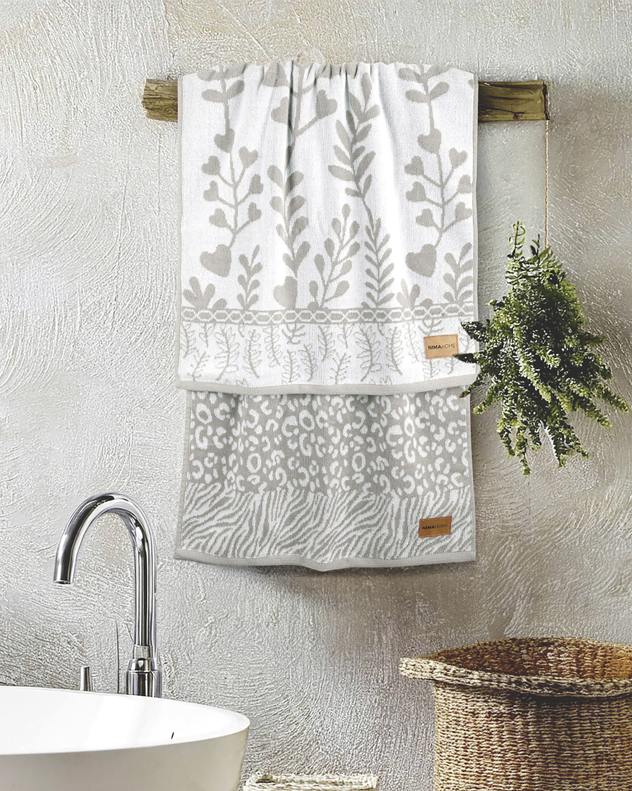 5206482199347.jpg Σετ Πετσέτες (2 x 50x90) - Natu της Nima Home 100% Velour Cotton Yarn Dyed, Jacquard, 480gsm Σετ (2 x 50x90) - Image 1
