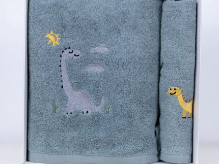 Fluffy Κεντητή Πετσέτα Blue Dino 2 τμχ. της SUNSHINEHOME